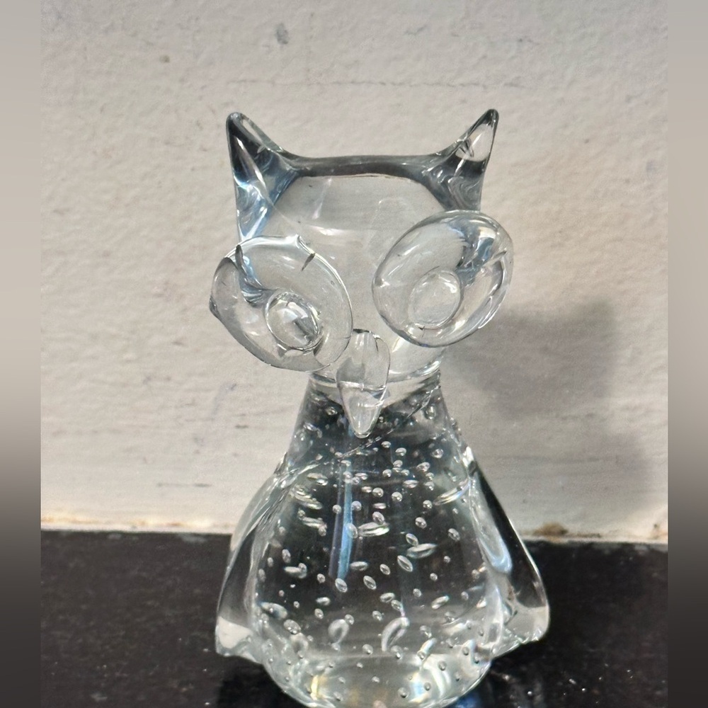 Vintage Marco Polo Clear Glass Pointed Beak Owl Figurine Handblown Glass